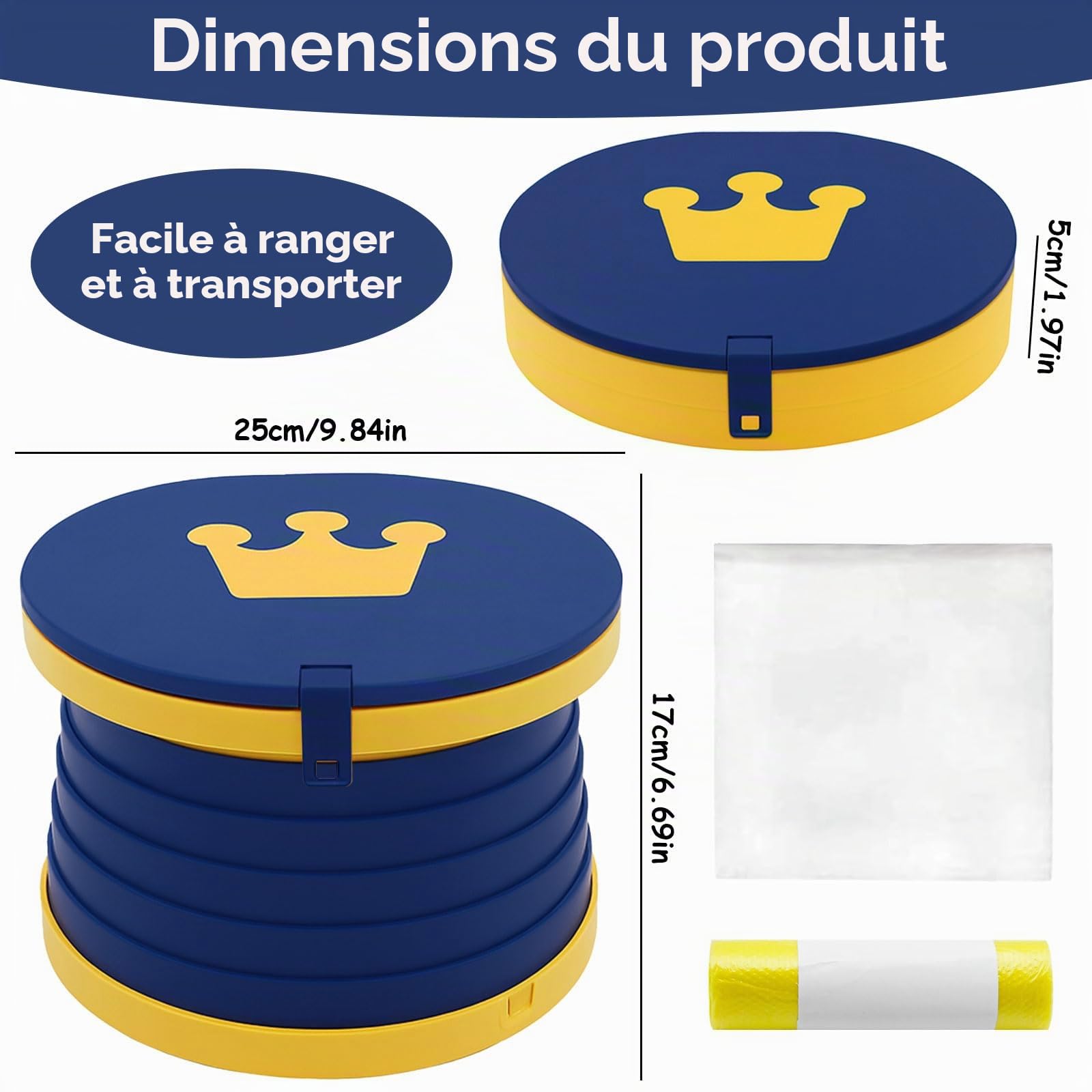 Siège Toilette Pliable, Pot de Voyage pour Enfant, Toilette Portable Enfant, Siège de Pot WC, avec Rouler Sacs, Sac de Rangement, pour Voyages Camping Voiture Plage Excursion Usage Familial
