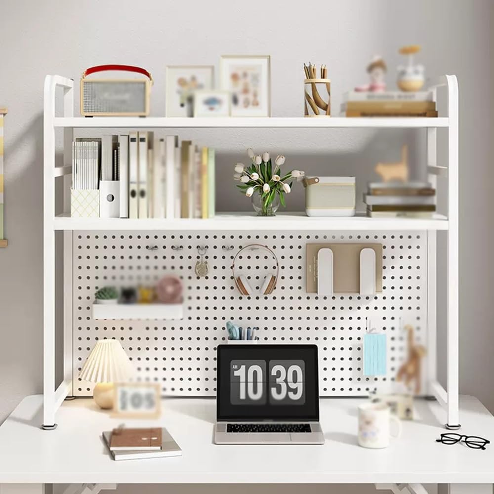 Estantería De Sobremesa Libros DIY Librería Estantería De Escritorio para Mesas De Computadora Estructura Metálica Estante De Almacenamiento(Blanca,135x20x98cm)