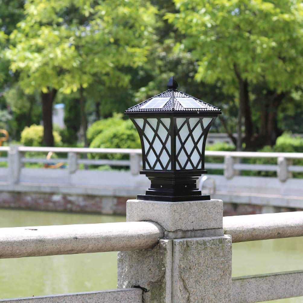 ACMHNC Retro Lámpara de Jardín Solar, LED Faros de Columna Antiguo Post Cap Lights IP65 Vintage Farola de Exterior 2200 Mah Luces de Camino Aluminio Lámpara de Columna Para Patio Paisaje,37Cm,Negro