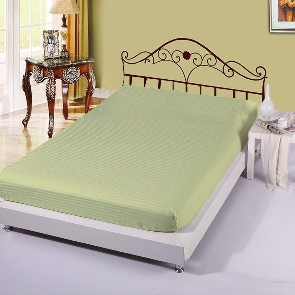 Cotton Castles 400 Thread Count 100% Pure Natural Cotton Super Soft Long Staple 1 Fitted Sheet Only,Fits Mattress Upto 6" deep Pocket Mattress 28" by 75" RV Bunk Size, Sage Stripe