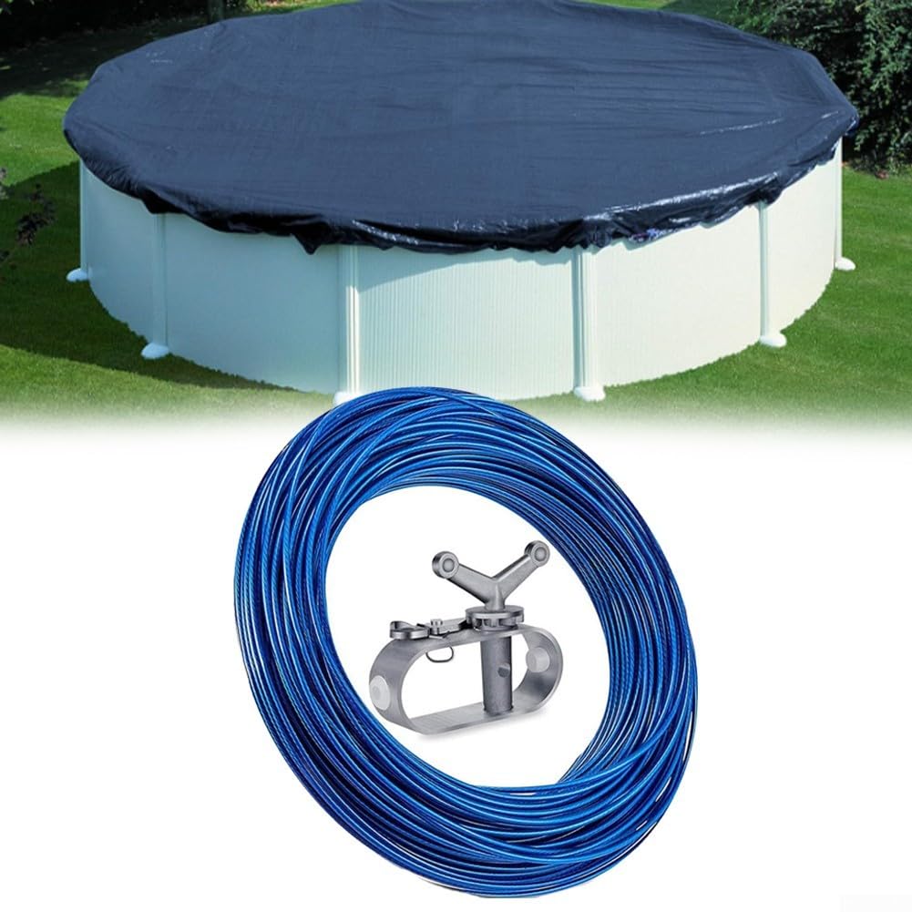 Kit de apriete de cubierta de piscina con cable de acero recubierto de plástico de 100 pies y tensor diseñado para una seguridad sólida y ajustable de piscinas sobre el suelo