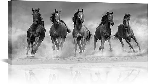 iLOOKLiKE Lienzo grande con diseño de caballo corriendo, pinturas en blanco y negro, arte moderno de animales salvajes para sala de estar,