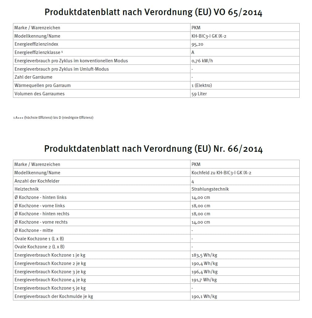 PKM Einbauherdset BIC3 I-GK-IX-2 Edelstahl Glaskeramikkochfeld 60 cm 60 Liter A