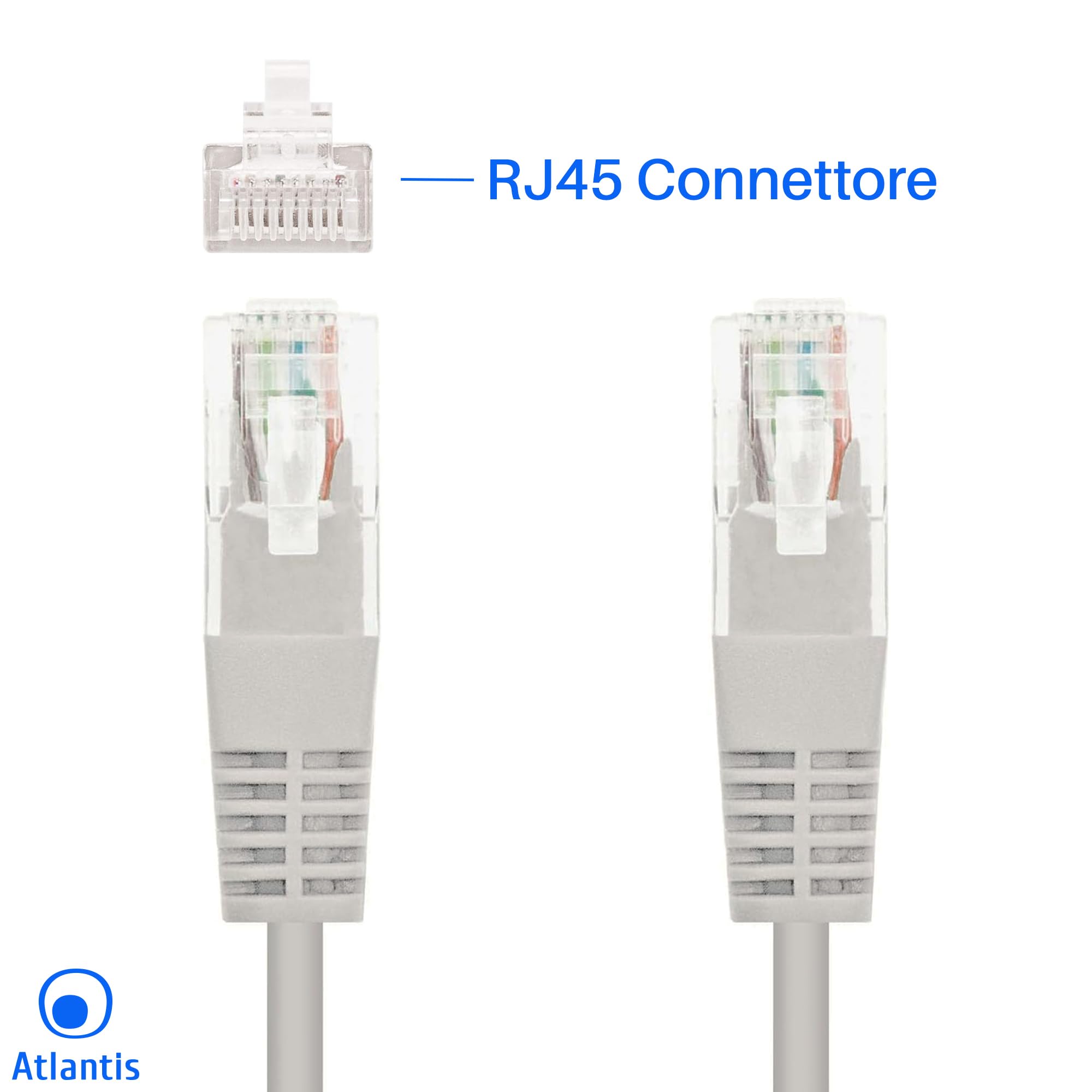 ATLANTIS Cavo Ethernet Cat 6A UTP 5 m, Cavo LAN di Rete, in Rame. Connettori RJ45 pressofusi.