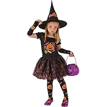 Rubies Costume Strega Candy per bambina, Vestito stampato, maniche, calze e capello, Ufficiale, Stregas, Witches, Caramelle per Halloween, Feste e Cosplay