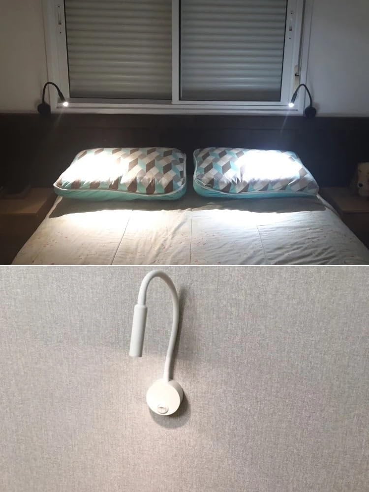 Światło LED, Zestaw 2 lampek do czytania naściennych 3000–6000 K Kinkiet ścienny do gabinetu Lampka nocna LED(Natural White 4000k,2 no plug)