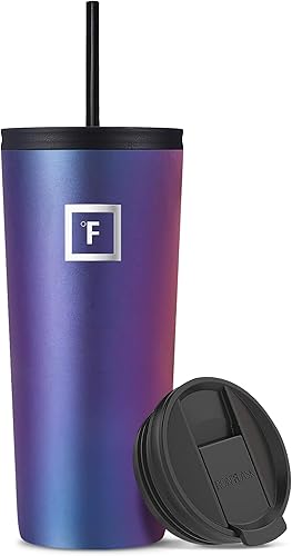 IRON FLASK - Vaso clásico 2.0, 24 oz, 2tapas (pajilladeslizante), botella de acero inoxidable con aislamiento al vacío, doble capa, taza térmica