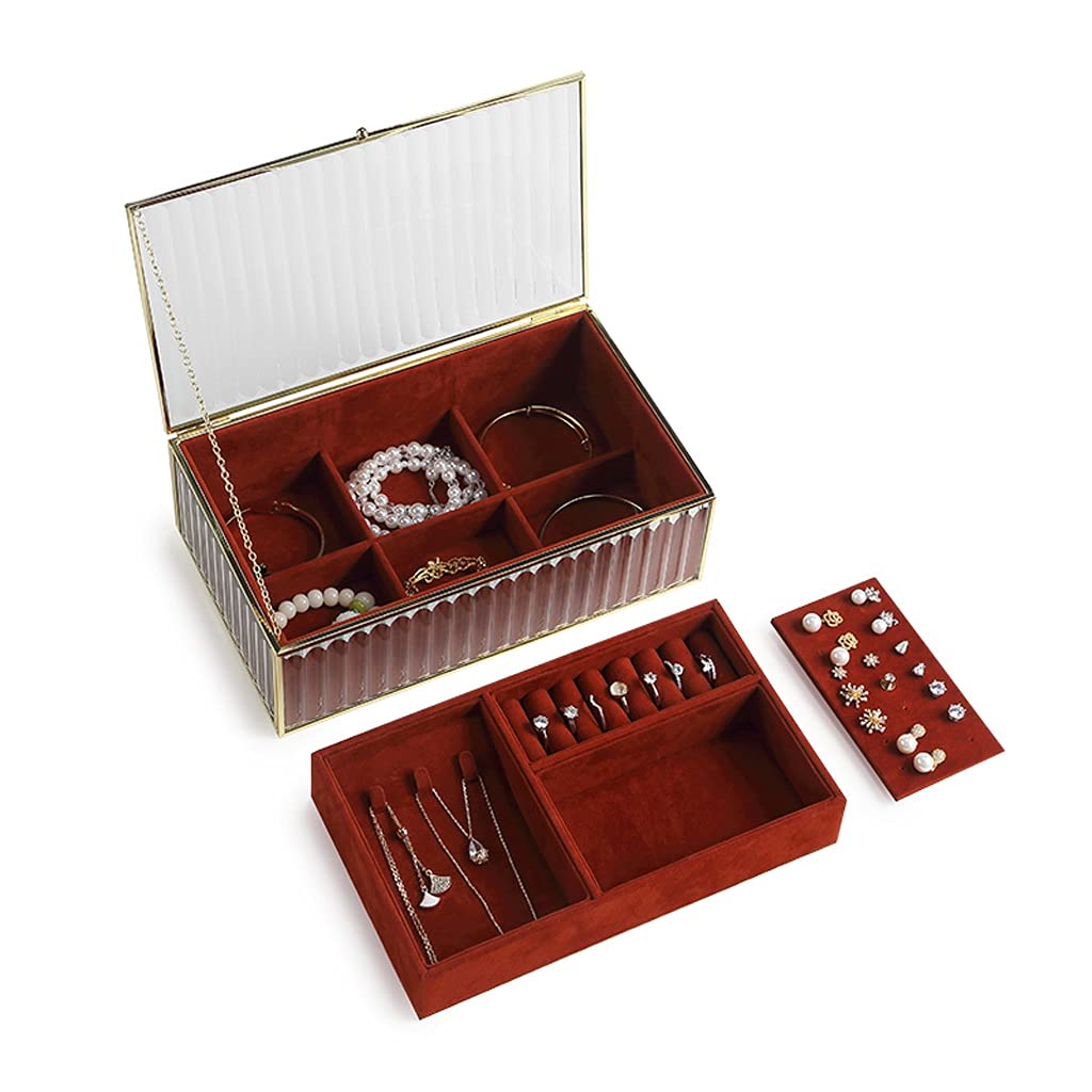 HUYHUJ Scatola di immagazzinaggio di Gioielli d'oro Collana di Vetro da Tavolo Orecchini ad Anello Trucco cosmetico Custodia per Gioielli Organizer Cofanetto