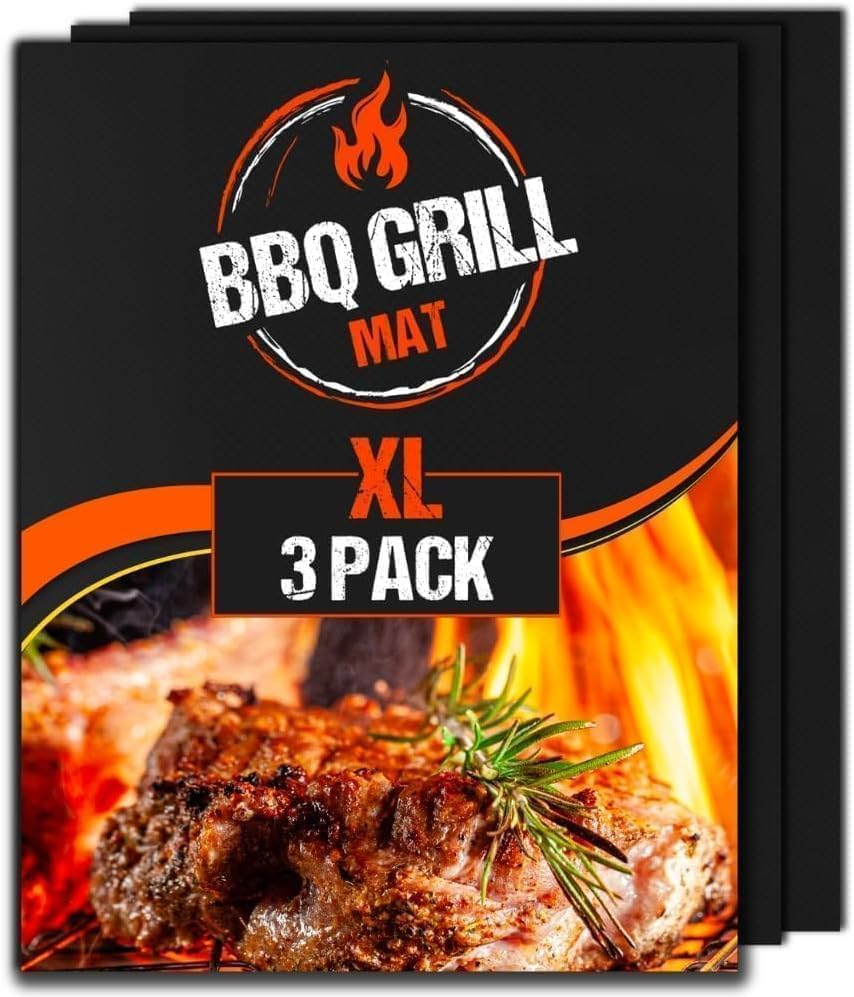 Lindas Essentials Extra Large BBQ Grill Mat (3 Pack) - BBQ Mats for Gas Grill Reusable Non Stick Heat Resistant BBQ Mat BBQ Sheets Grilling Mats for Charcoal Grill & Electric BBQ Accessories