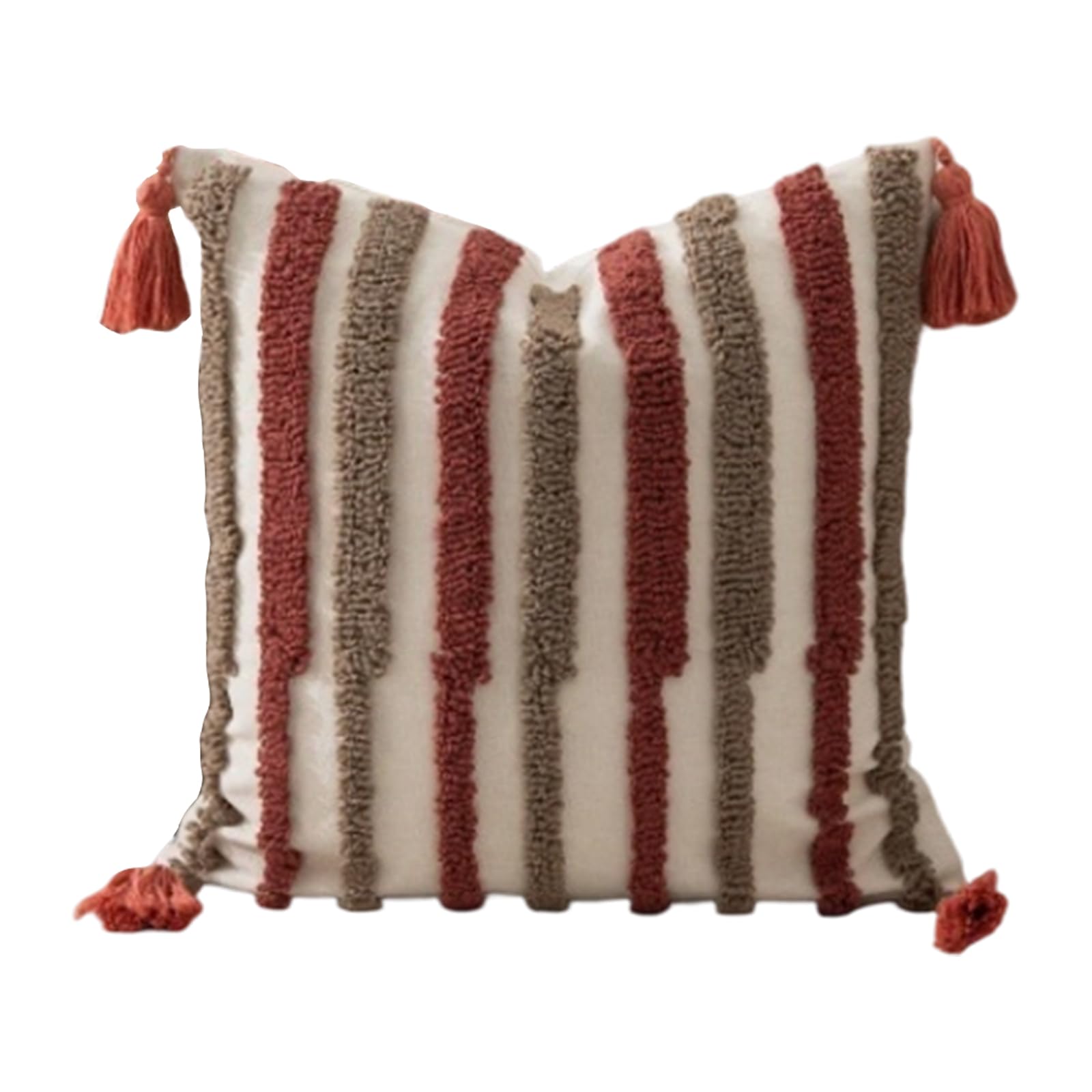Jazuaiao Cotton Linen Blend Throw Cover 45x45cm Tufted Pattern Fringe Tassels Home Decors Tufted Pillowcase
