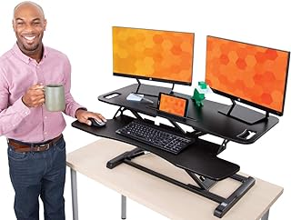 Flexpro Hero 37 Inch Standing Desk Converter, for Office and Home, Height Adjustable, 2 Level Sit to Stand Workspace with Keyboard Shelf & Monitor Riser, Sit or Stand (Black, 37 x 18 x 4.5 to 20)