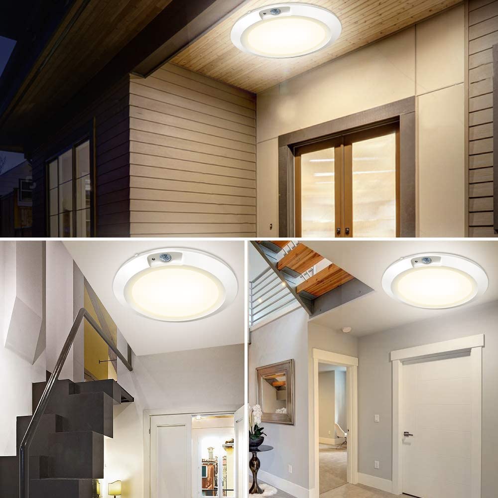 Plafonnier LED à détecteur de mouvement pour intérieur et extérieur, salle de bain, porche, sans fil, fonctionne à piles pour couloir, garage, chambre à coucher, placard, garde-manger, buanderie