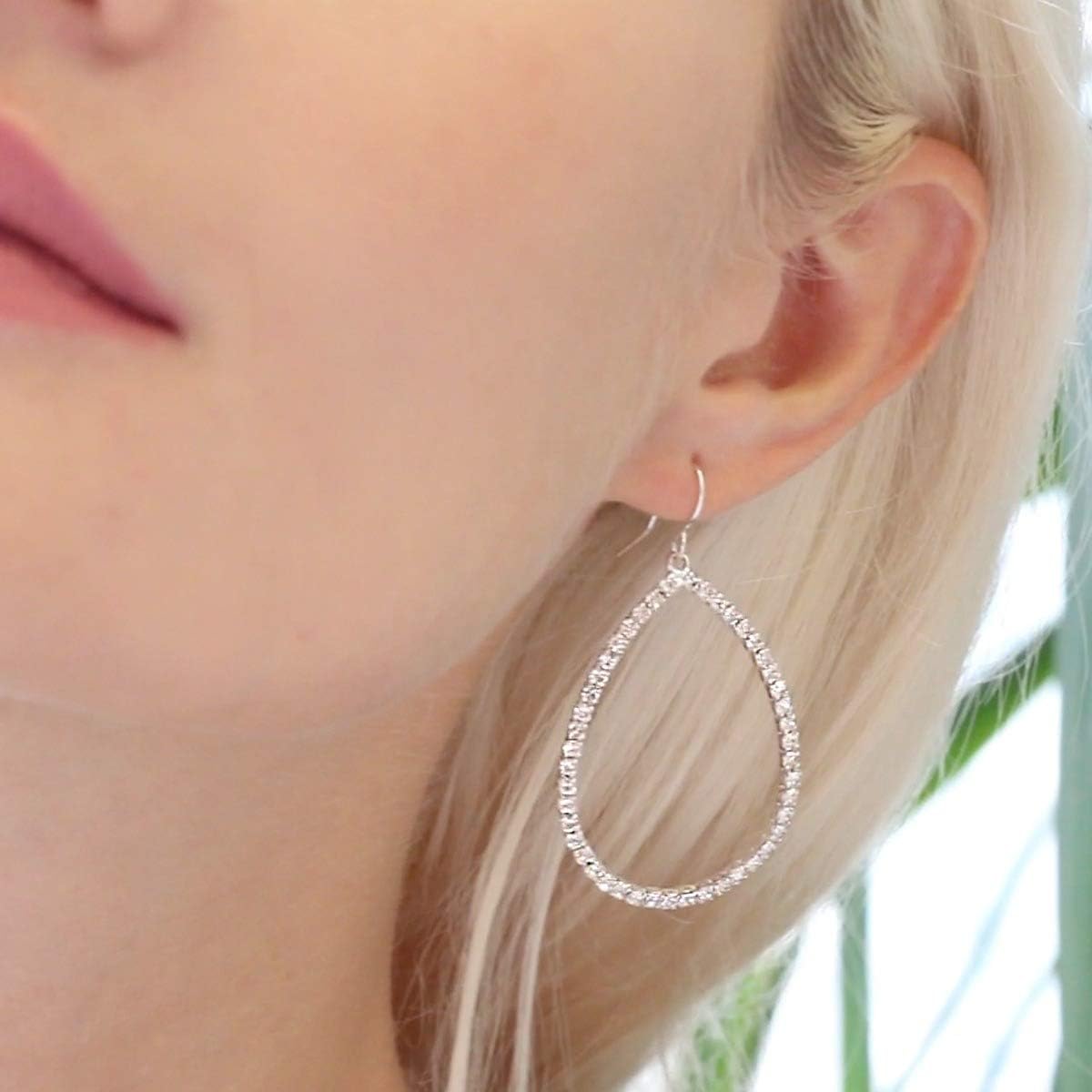 Simulated Diamond Teardrop Dangle Earrings For Women - Gold or Silver Tone with Cubic Zirconia - Hypoallergenic and Safe for Sensitive Ears - Image 7