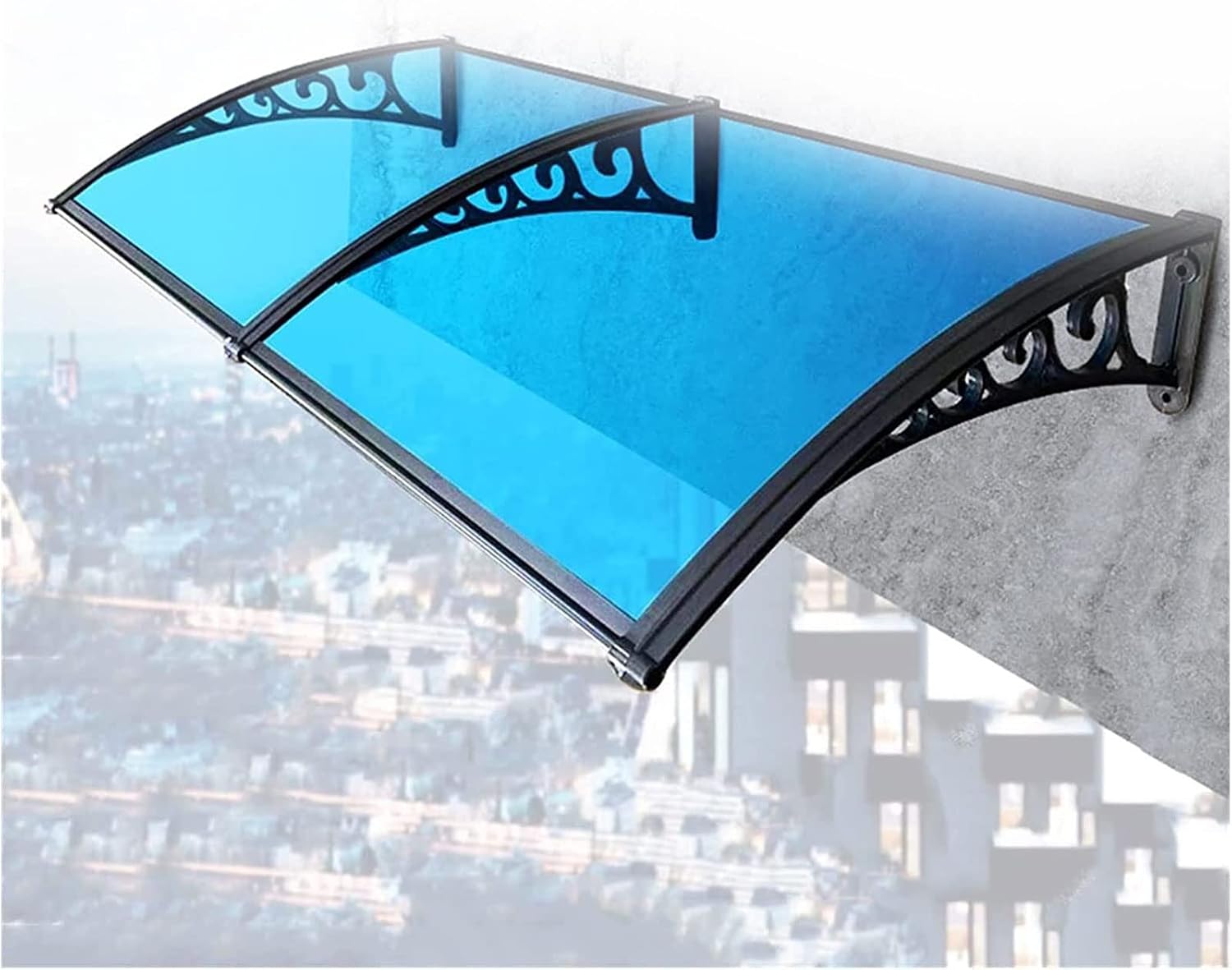Door Canopy Awning, Entry Awning Terrace Roof Sun Shade Window Roofing Canopies Cover Patio UV Rain Snow Sunlight Protection Aluminum Alloy Bracket Black