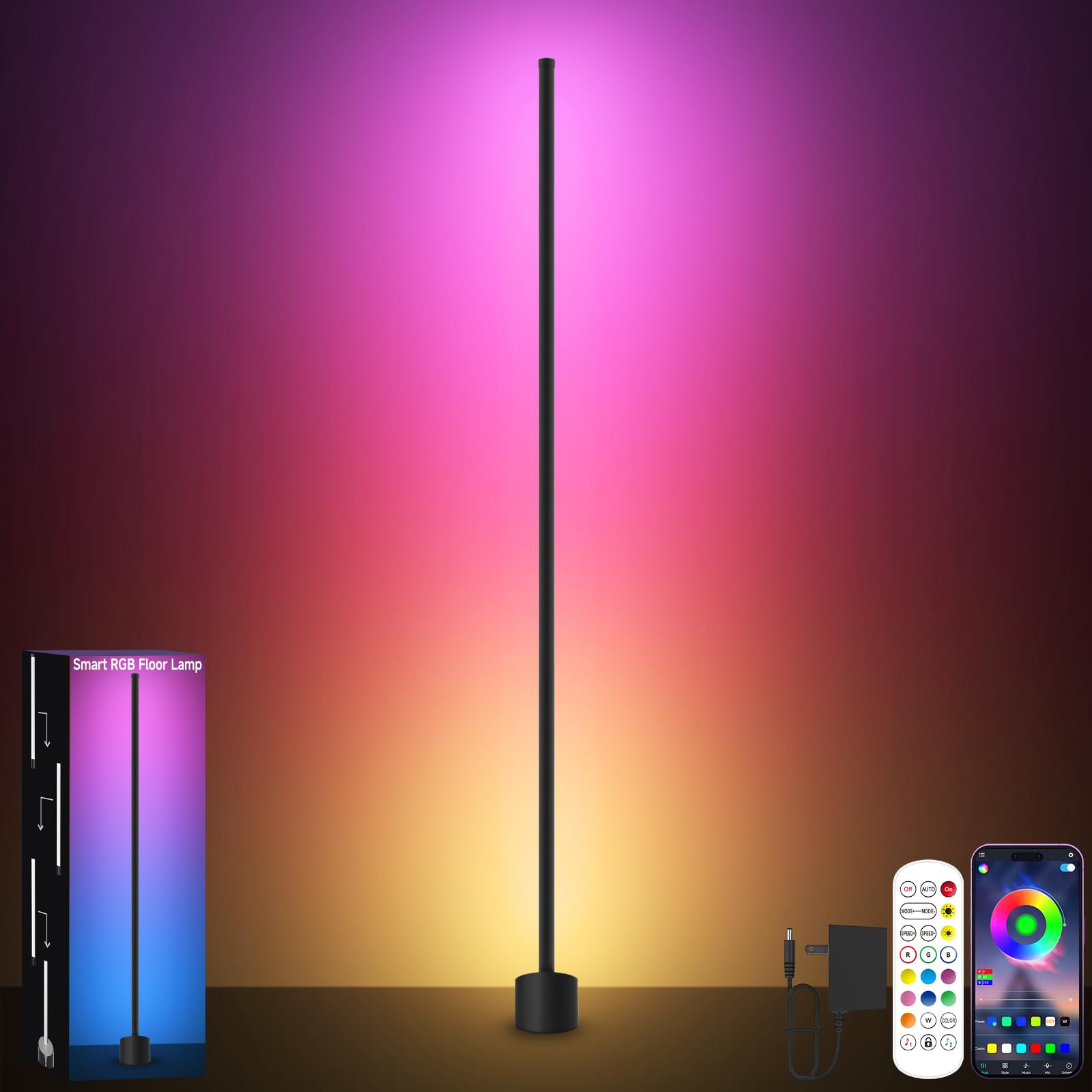 Tyute LED Floor Lamp, RGB Corner Light with Music Sync, Smart App and Remote Control Color Changing Ambience Lighting, Standing Lamp with 16 Million Colors for Bedroom, Living Room Gaming Room