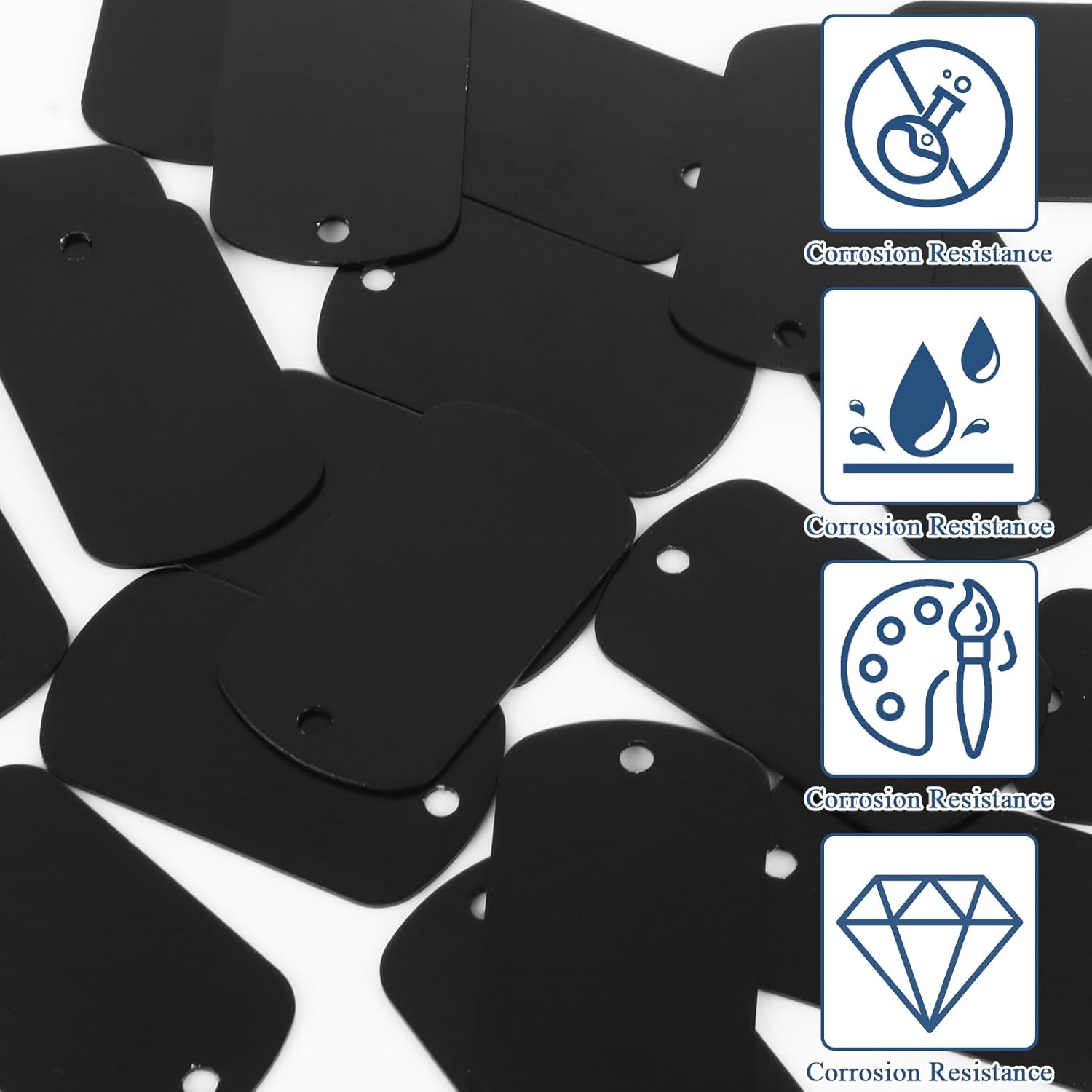 100Pcs Blank Dog Tags for Engraving, Anodized Aluminum Blank Tags Keychain Blanks Metal Tag for Engraving Stamping (Black)