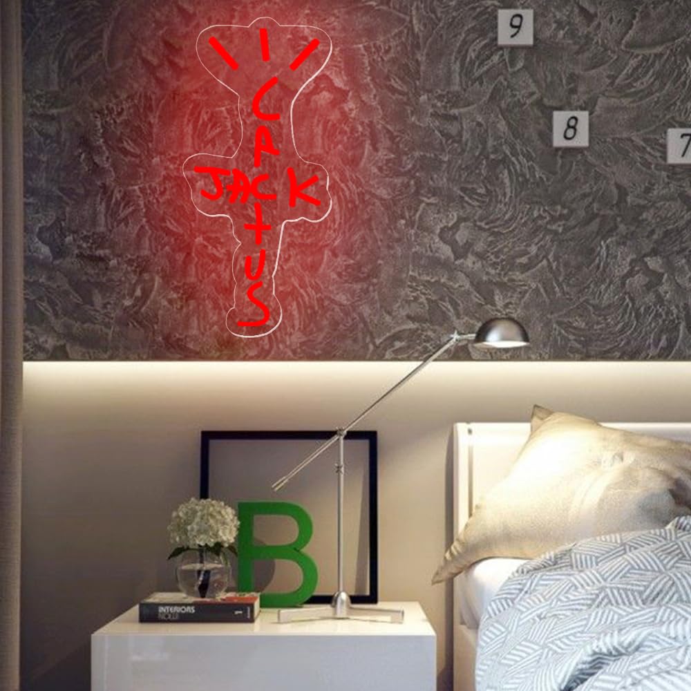 DECO Dimmable Cactus Jack Signe Néon Pour Man Cave Décor, 23x54cm Chambre à Coucher Shop Café Party Décor Mural Lumières LED, Rap Fans Diplômé Anniversaire Cadeaux (Blanc