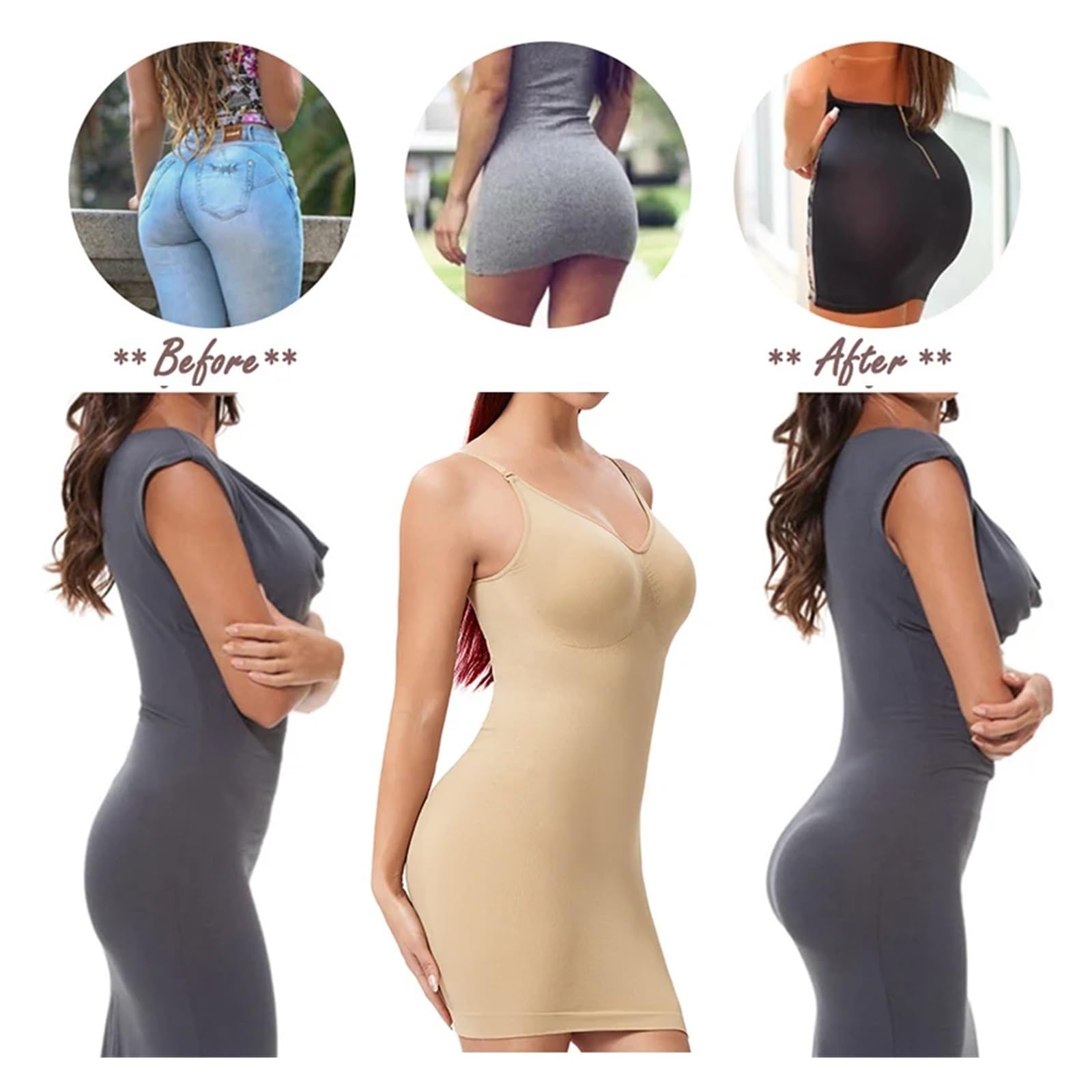 Vestido Moldeador Faja Moldeadora de Cuerpo Completo for Mujer, con Cuello en V, Moldeadora de Cintura, corsé con Control de Abdomen for Debajo de los Vestidos.(Khaki,M)