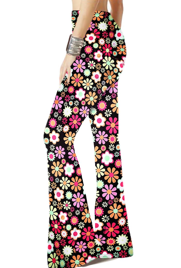 WSPLYSPJY Women's Print Stretch Bell Bottom Flare Palazzo Pants Trousers