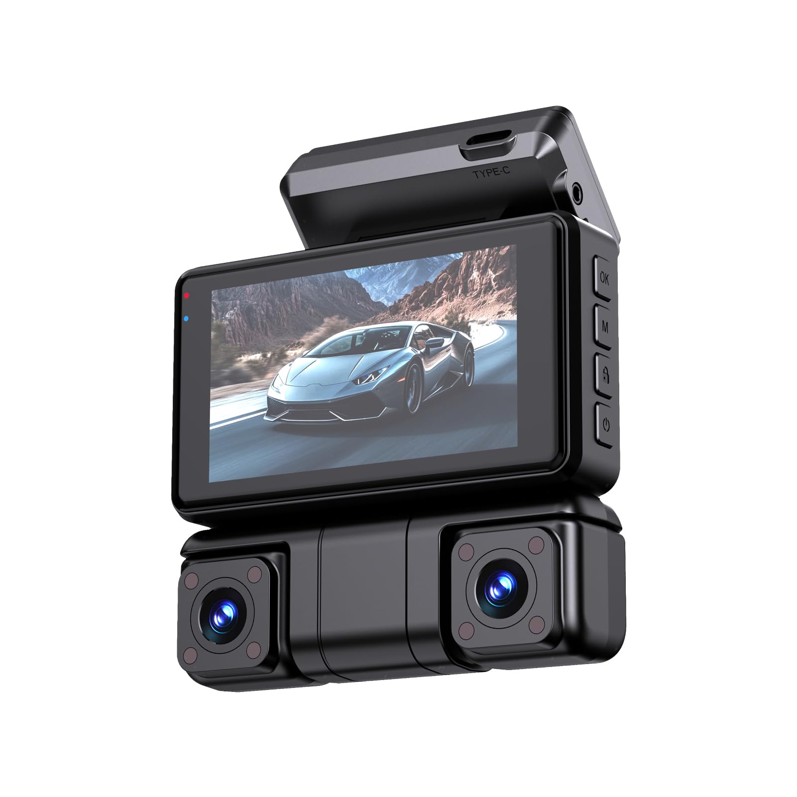 Domary Dash Cam da 360 Gradi 4 2K 1080P Dash Cam Anteriore Posteriore Sinistro Destro per Auto con 8 Luci IR Visione Notturna Controllo APP WiFi WDR Modalità Parcheggio 24