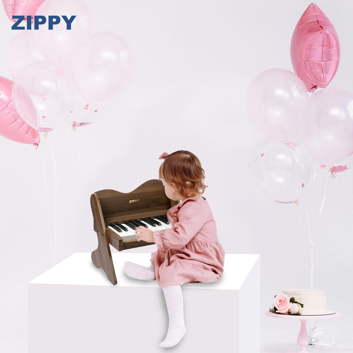 ZIPPY Clavier de Piano pour Enfants, 25 Touches, Volume réglable, Mini Instrument de Musique éducatif, Jouet en Bois pour Tout-Petits, Filles et garçons (Noyer)