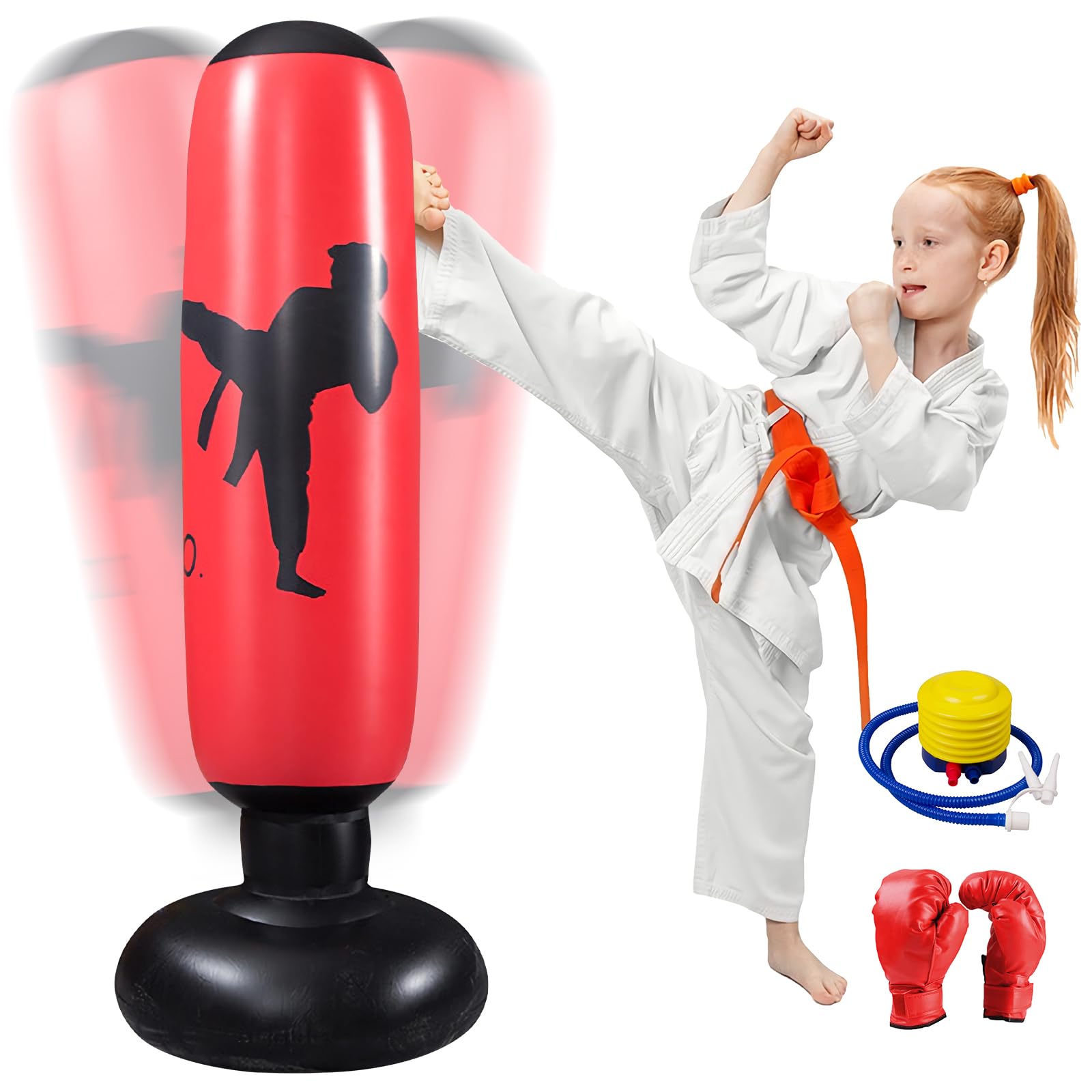 Sacco da boxe per bambini, gonfiabile, 160 cm, con pompa ad aria e guanti da boxe, per kickboxing, attrezzatura da allenamento, regalo