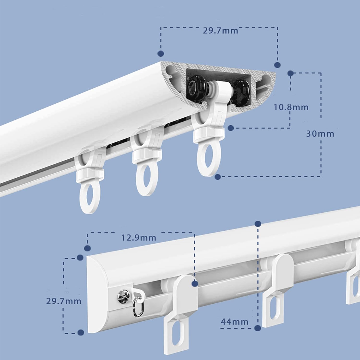Rail mural autocollant sans perçage - Rail de plafond/mur incurvé de 3,9 m / 12.8ft avec rouleaux silencieux, parfait pour salon, chambre à coucher, séparateur de douche, montage facile, blanc