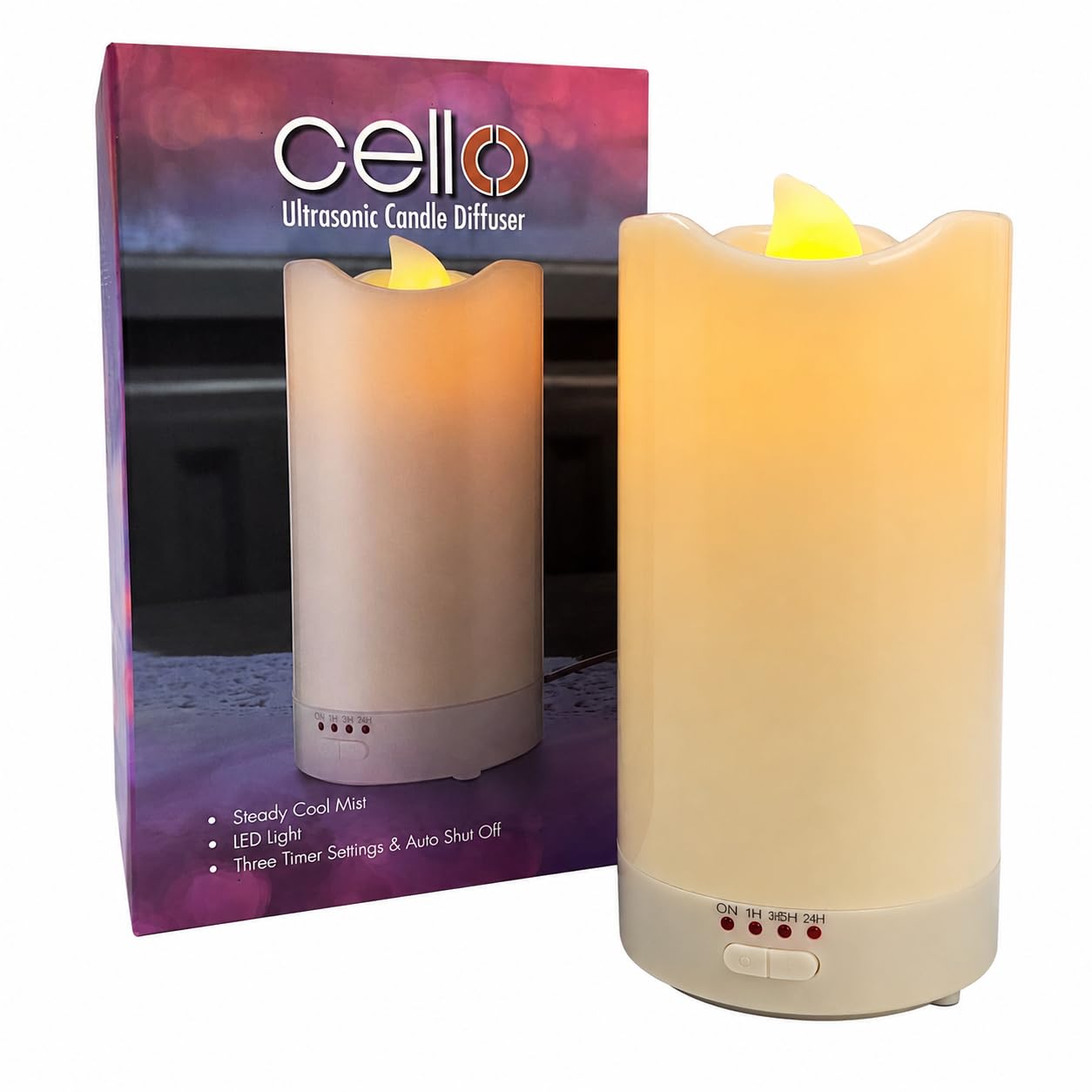 Cello Multi-Coloured Realistic Candle Ultrasonic Aromatherapy Diffuser | Oil Diffuser And Humidifier With Auto Shut-Off | Led Lamp Candle Electronic | To Pair With Essential Oils
