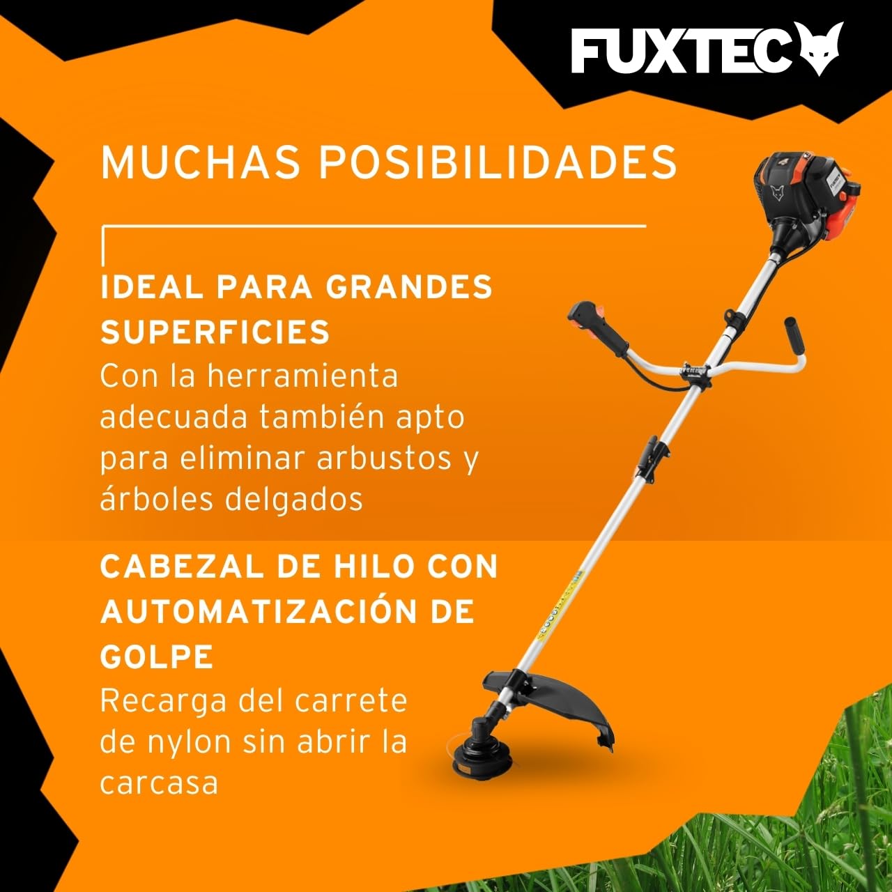 Desbrozadora Gasolina Fuxtec FX-4MS142-42,5cc, Multiherramienta 2 en 1 y Motor de 4 Tiempos - Cómodo Cortasetos, Correa, Cuchilla de 3 Dientes y Carrete de Doble Hilo incluidos
