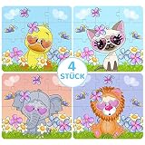 Puzzle para niños pequeños de Qingdewan, para 2 – 7 años, puzzles de animales para niños y niñas, juguetes de aprendizaje temprano, colores y formas, reconocimiento de habilidades (4 unidades)