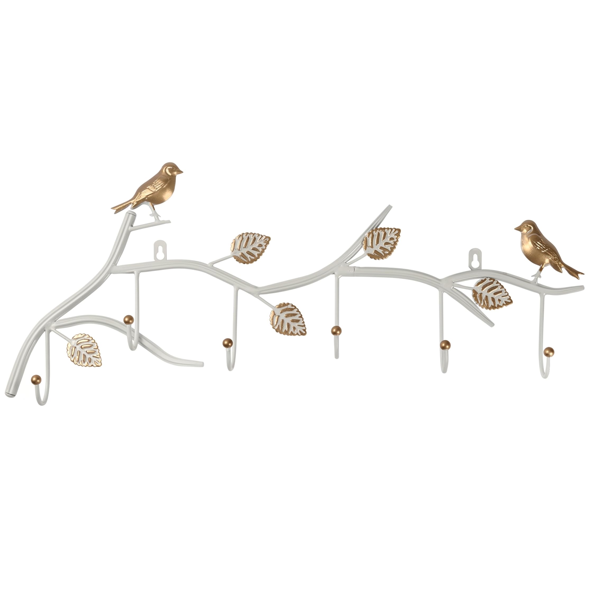 Elyebxj White Wall Mounted Hanging Coat Rack with 6 Bird Hooks, Vintage Farmhouse Bird & Leaf Decor Hook, Also Coat Tree