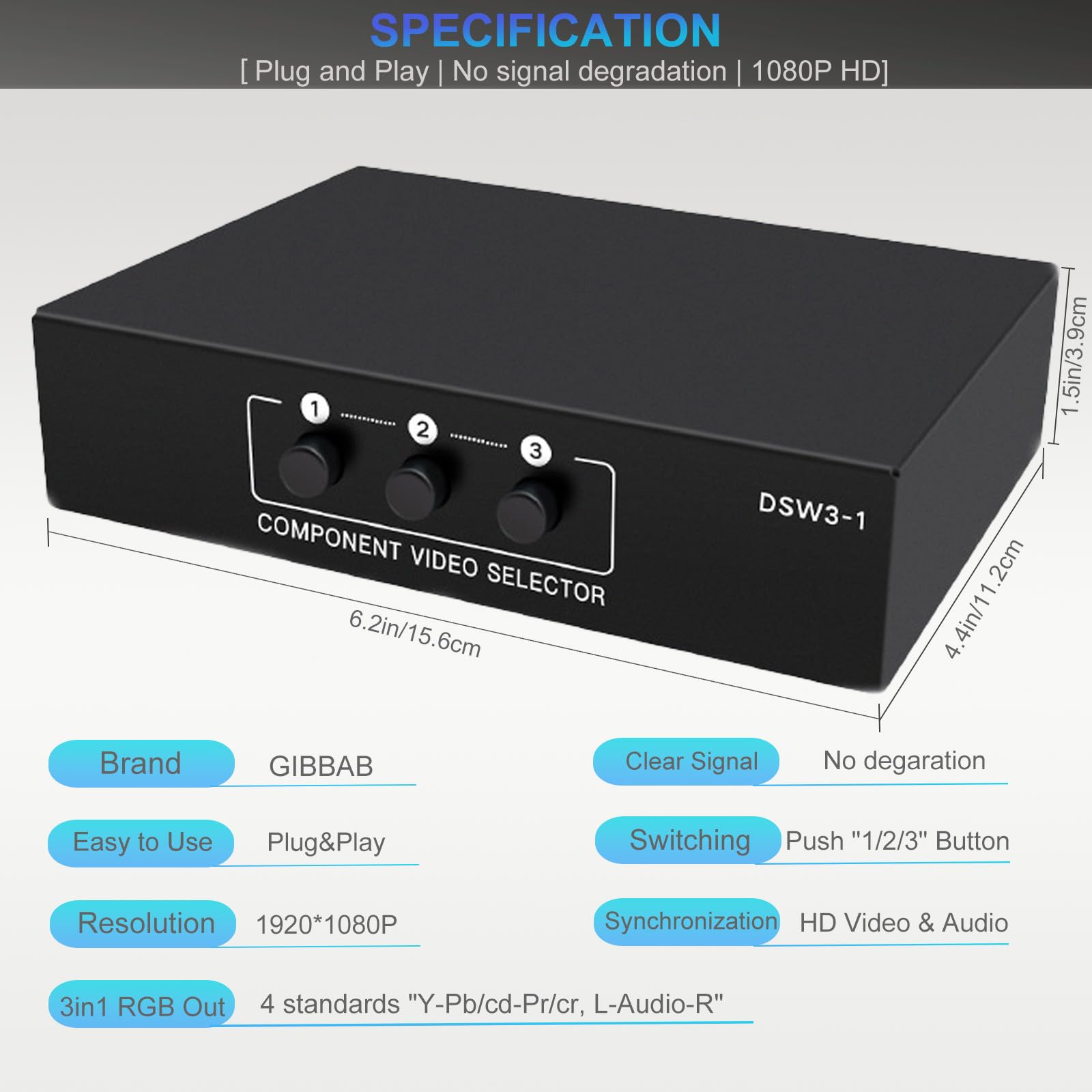 Component Video Switcher Snapklik.com : 3 In 1 Out Component AV Video Switch Box 1080P, 3-Way ...