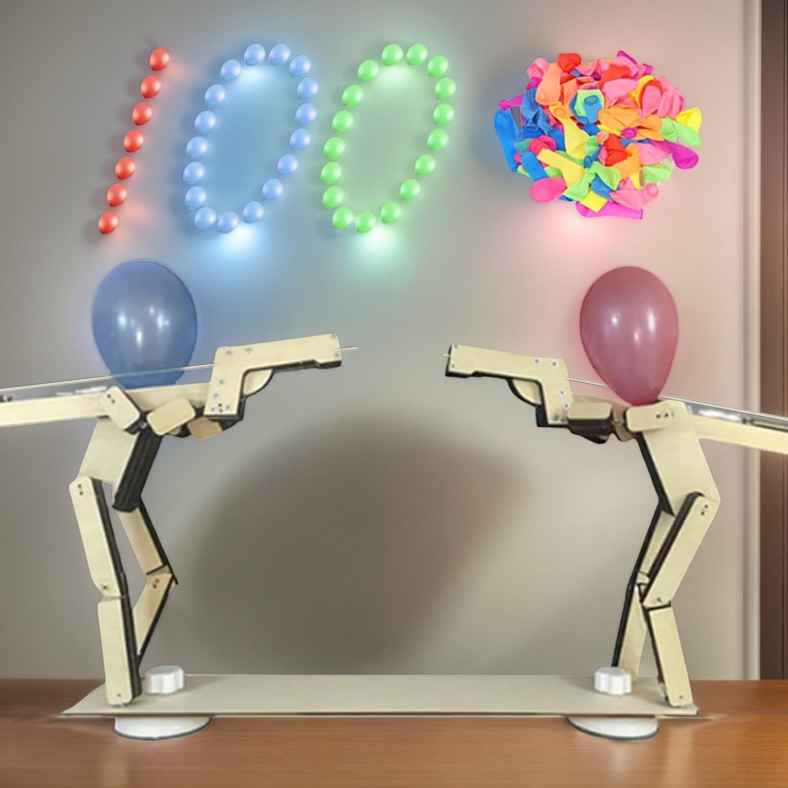 Balloon Battle,Handmade Wooden Fencing Puppets,Wooden Robot Battle Game for Two,Meilleur Jeu de Ballon Whack,Marionnettes D'escrimes Tir la Tête pour Fêtes