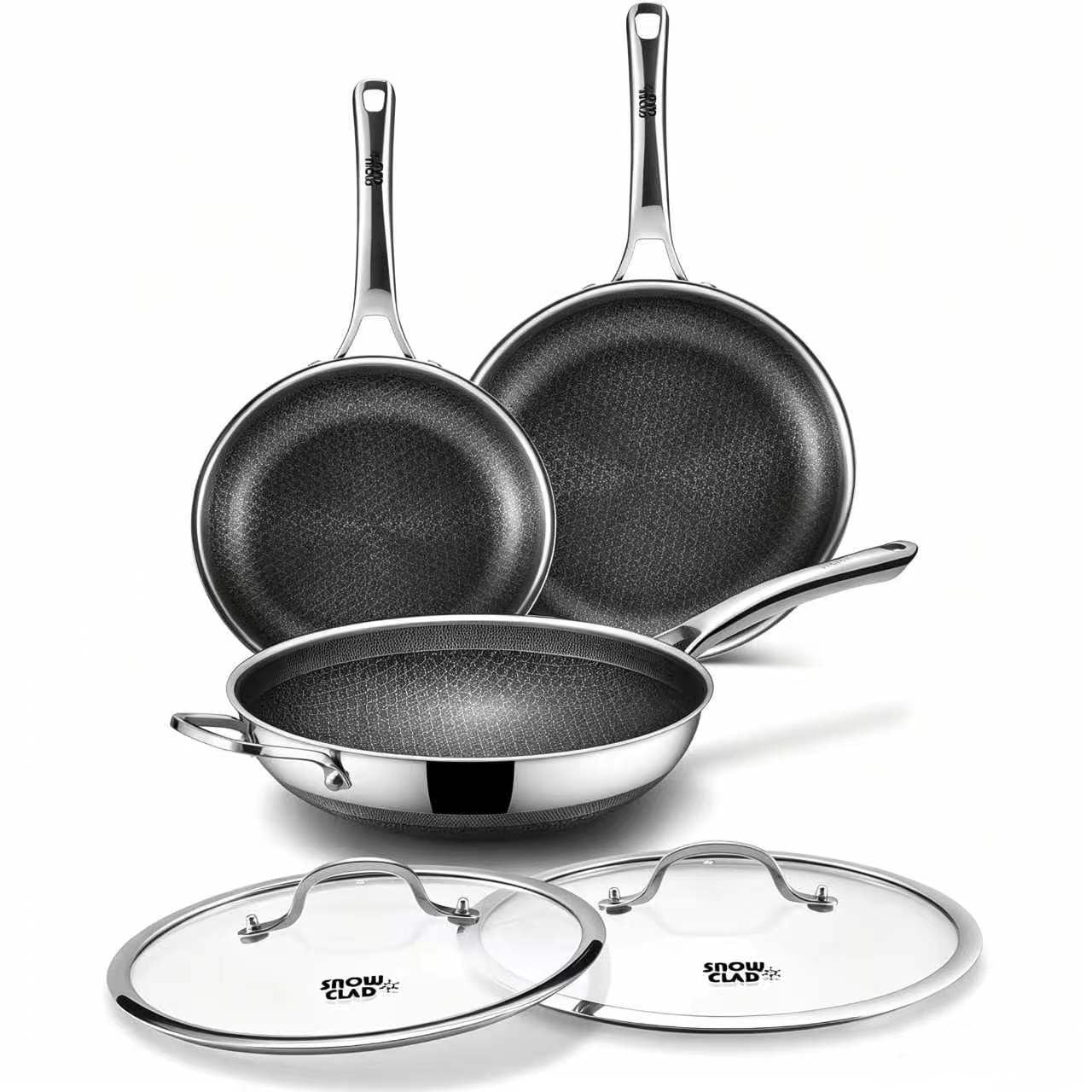SNOWCLAD Hybrid-Woks Antihaft Wabenpfanne mit Deckel