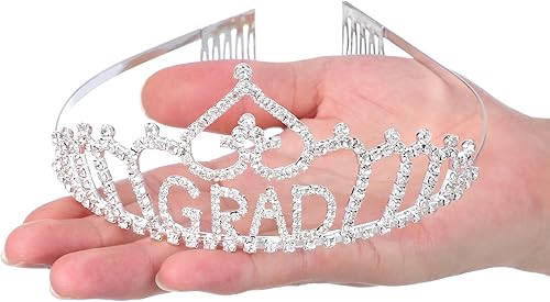 Miniatura 7 de Lurrose Diadema de tiara de graduado 2020, corona de diamantes de imitación con peine lateral, elegante corona de cristal, regalo de graduación para