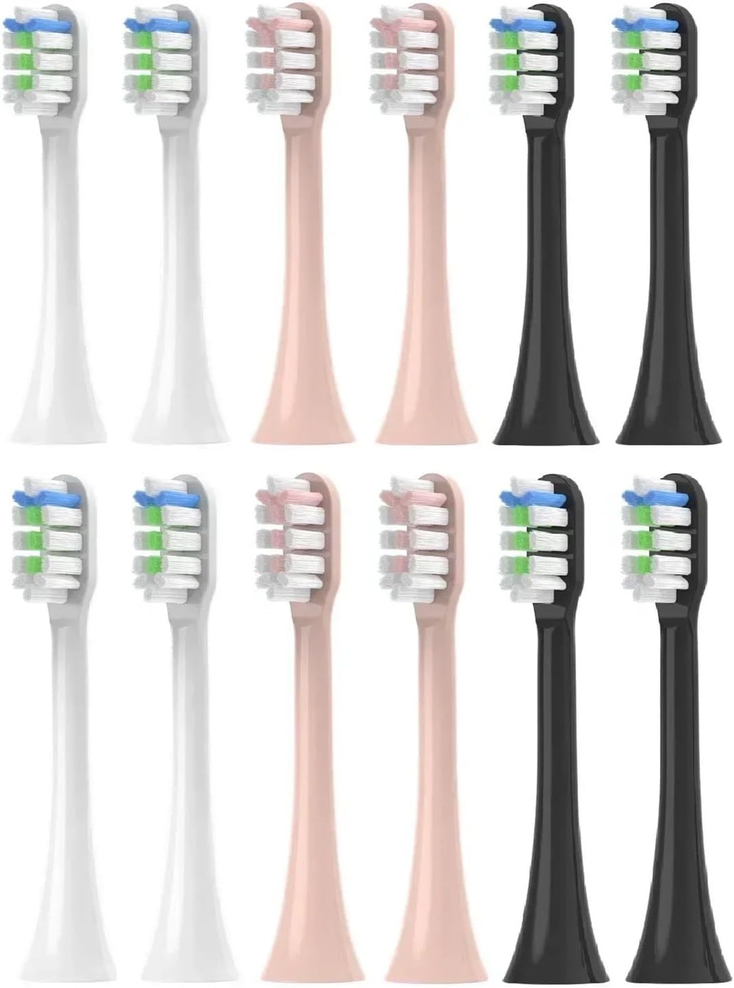 12PCS Replacement Brush Heads,Compatible for SOOCAS V1/X1/X3/X5/X3U/X3PRO/v1/v2 Sonic Electric Toothbrush Soft Bristle Nozzles(3 Color)