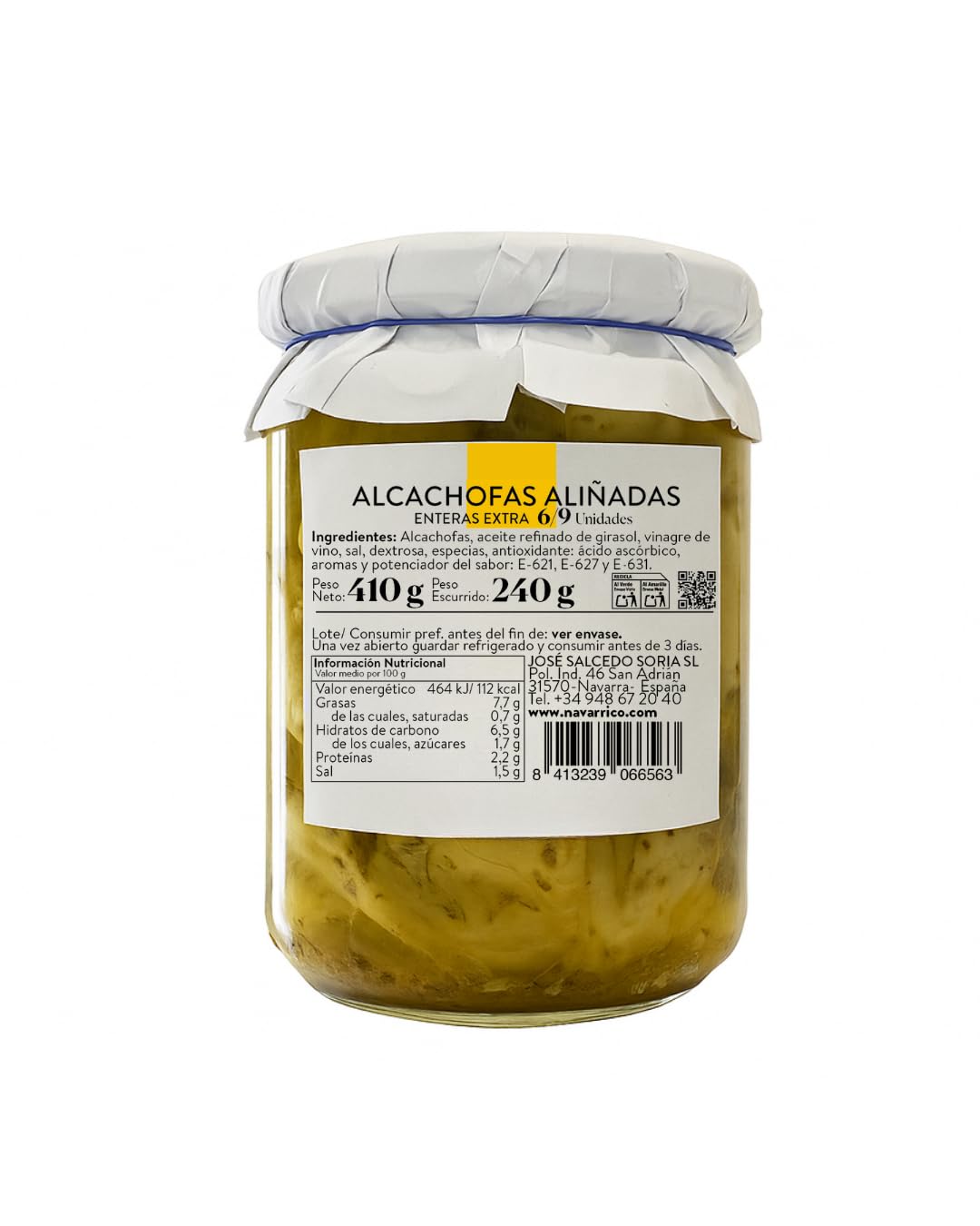 El Navarrico - Alcachofas Enteras Limpias | Agricultura Tradicional | Natural y Fresca (Pack de 6 botes (410gr))