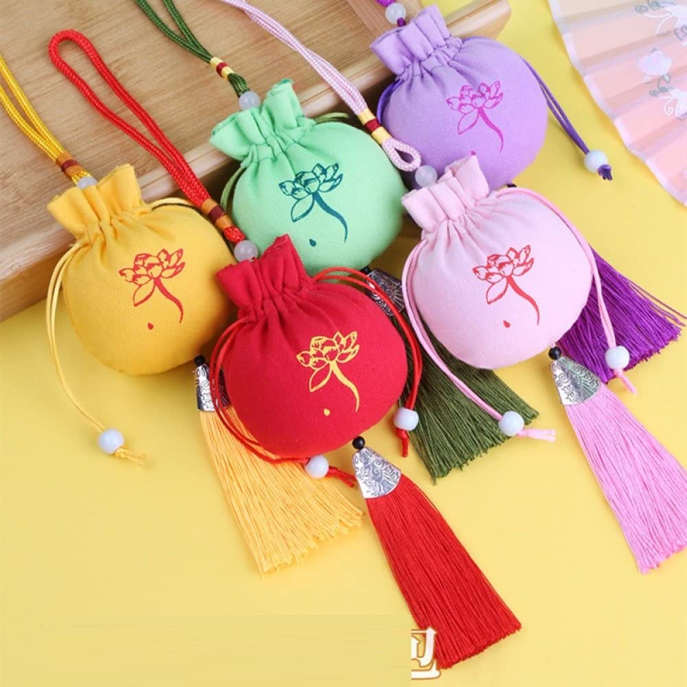 Amazon.co.jp: 巾着袋4個の小さなサシェバッグ蓮のパターンポーチ巾着