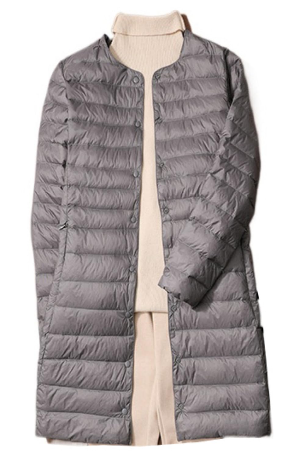 [TRVELBETT] 軽量 ダウンジャケット レディース ロング丈 ダウンコート 大きいサイズ ウルトラライト インナーダウン 防風 防寒 Ｖネック 収納袋付き あったか 薄型 冬物 ふわふわ 無地 M L XL 2XL 3XL 4XL