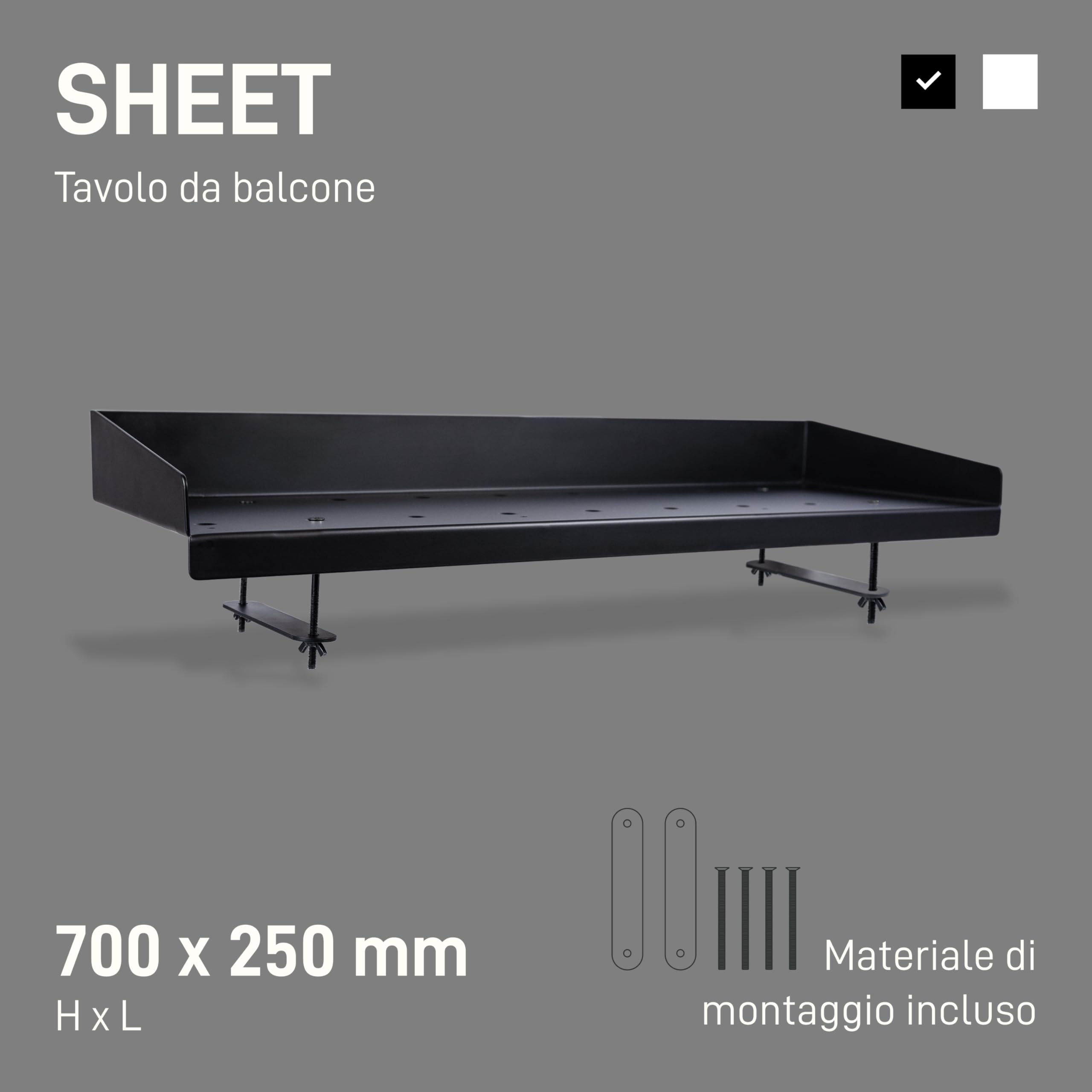 Natural Goods Berlin 1 tavolo da balcone – piccolo tavolo in metallo nero 70 cm – mobili per balcone sottile fioriera ringhiera