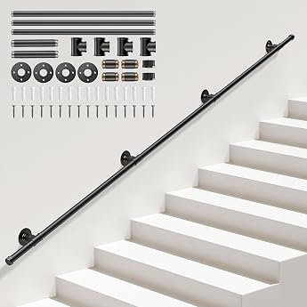 Sunowl Handrail Stairs Handrails for Stairs 3 M Stair Railing Indoor and Outdoor Use Galvanized Handrail Black for Disabled Children Age Wall Handrail for Kitchen Bathroom Garden Stairs