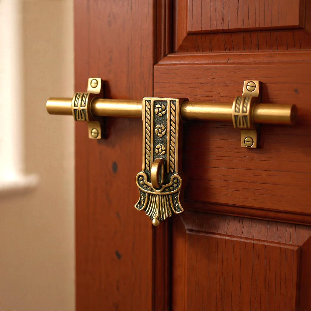 Maharaja Brass Aldrop 10", 12", 14" | Antique Finish Brass Aldrop | Handcrafted Solid Brass Main Door Aldrop | Traditional Ornate Decorative Security Maharaja Brass Aldrop | Pack of 1 (10" X 16mm)-image-8