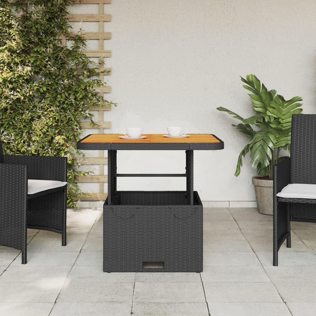 Tomostar Table Basse de Jardin Relevable, Table à Manger Salon Extèrieur Noir 80x80x71 cm résine tressée et Bois Acacia