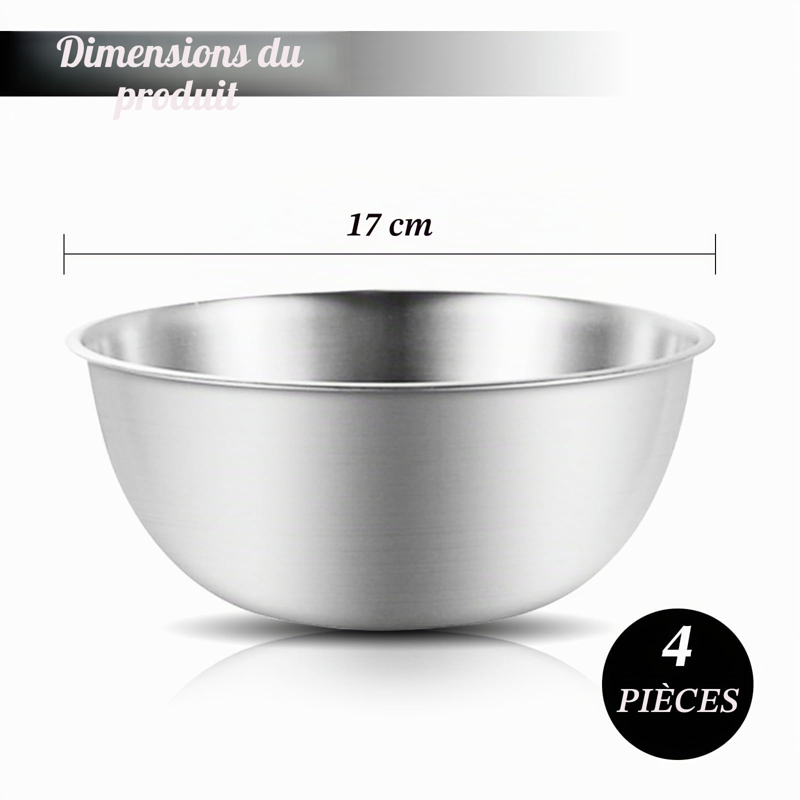 Lot de 6 Bol Inox, Bols Mélangeurs en Acier Inoxydable Ensemble De Bols Mélangeurs Saladier Inox Diamètre 17 cm Passent au lave-Vaisselle pour saladier Service Snacks Sauces Collations
