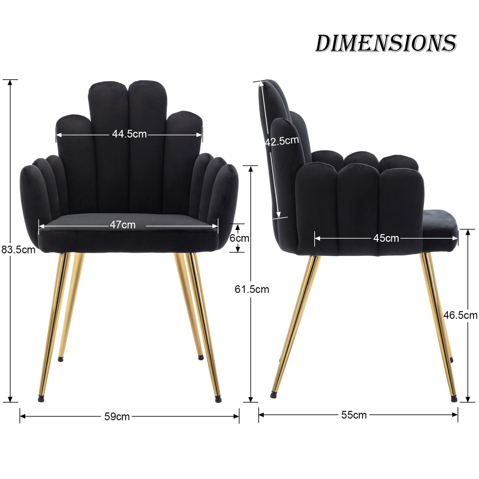 chairus Set di 2 Sedie da Pranzo in Velluto Sedie da Cucina, Nero