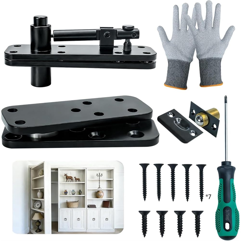 Jnchdghwa As Shown Bookcase Door Heavy Duty Hardware,360 Rotation Concealed Hardware, Thickened Alloy Steel Pivot Hinge Kit For Bookshelf
