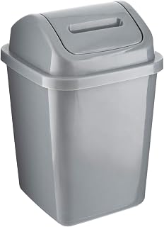 ZOOM Plastic Swing Top Bin 5L Waste Paper Rubbish Trash Can Square Small Swing Top Desktop Kitchen Bathroom Garbage Dustbin, 5 Litre (Silver)