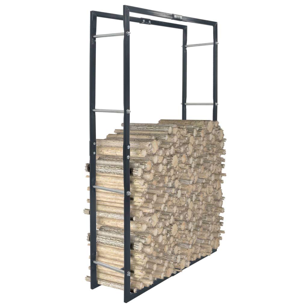 Mangloder Brennholzregal Schwarz aus Stahl 80 x 25 x 150 cm, Feuerholz Regal mit Stapelhilfe für Kamin, Ofen, Feuerstelle, indoor outdoor Aufbewahrung und Ordnung