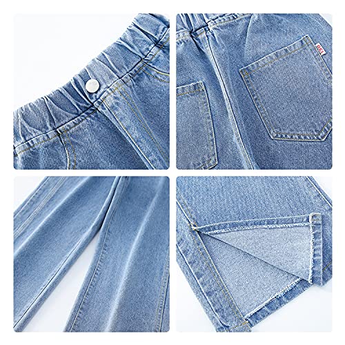 Jeans large fille bootcut Rolanko en taille 170 denim bleu déchiré pour enfants - 5