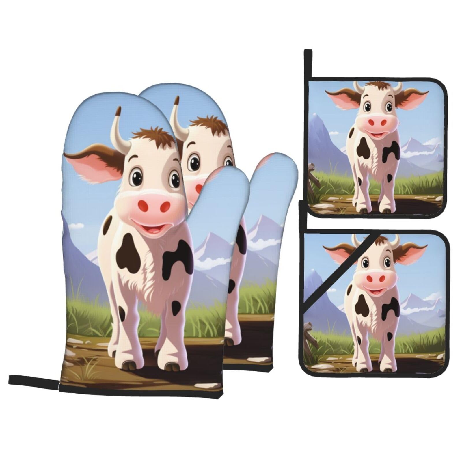 Lot de 4 maniques motif vache résistantes à la chaleur pour cuisine